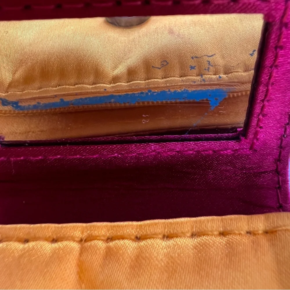 Yves Saint Laurent YSL Logo Nylon Cosmetic Pouch Bag Orange And Pink - Picture 4 of 11